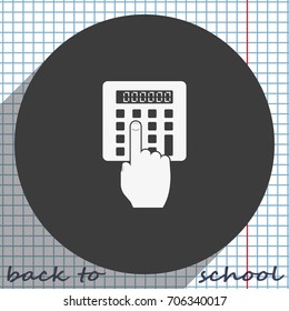 Flat design hand touch the calculator.