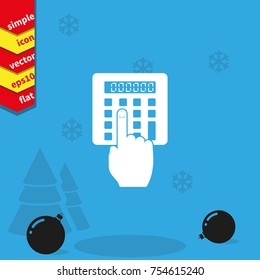 Flat design hand touch the calculator.