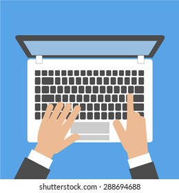 flat design hand  typing on laptop