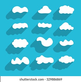 Flat design hand-drawn cloudscapes collection. Flat long shadows. Vector illustration