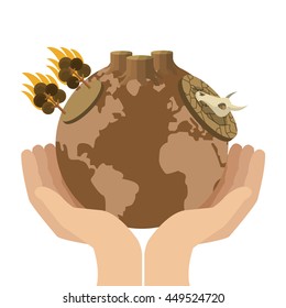 flat design hands holding arid planet earth icon vector illustration