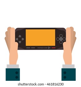 flat design hands holding mobile video game console icon vector illustration