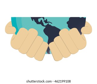 flat design hands holding planet icon vector illustration
