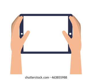 flat design hands holding single tablet icon vector illustration