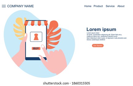 Manos de diseño planas con smartphone y compra en ilustraciones de tiendas en línea