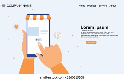 Flat design hands holding smartphone and buying in online store illustration
