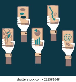 flat design hands holding smartphones