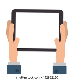 flat design hands holding tablet icon vector illustration