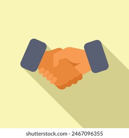 Flat design handshake illustration representing successful business cooperation, partnership, and unity with simple, minimalistic, and professional graphic vector