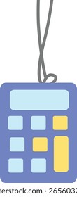 Diseño plano de una calculadora colgante, perfecto para ilustrar temas de matemáticas, finanzas, educación u oficina con simplicidad y claridad.