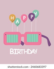  Flat Design Happy Birthday Day Illustration with Sunglasses at Balloons