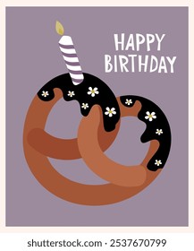 Flaches Design Happy Birthday Illustration mit Brezel