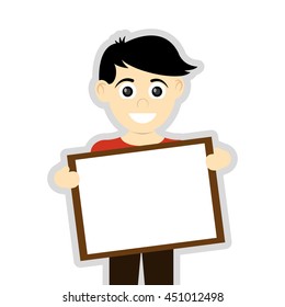 flat design happy boy holding board icon vector illustration