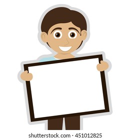 flat design happy boy with tan skin holding board icon vector illustration