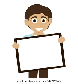 flat design happy boy with tan skin holding board icon vector illustration