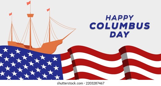 flat design happy columbus day horizontal banner illustration