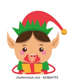 flat design happy cute christmas elf icon vector illustration