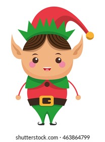 flat design happy cute christmas elf icon vector illustration