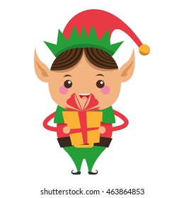 flat design happy cute christmas elf icon vector illustration