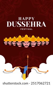 flat design happy dussehra festival vertical banner illustration