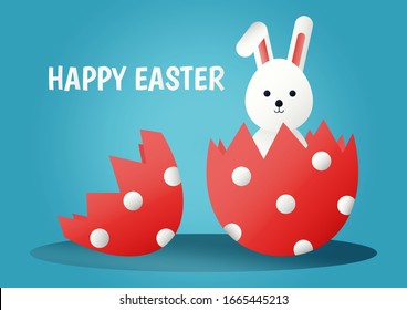 flat design happy easter day on blue background. vector Illustration.