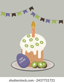 Flat Design Happy Easter Illustration with Easter Cake at Kiwi Taste and Egg,Decorations