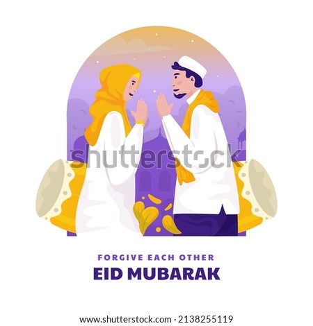 Flat design happy eid mubarak greeting concept