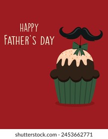  Flat Design Happy Father's Day illustration with Cupcake at Mustache,Ribbon