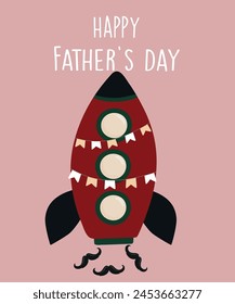 Flat Design Happy Father's Day illustration with Toys Space at Mustache