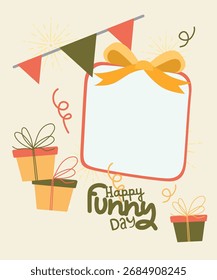 Flat Design Happy Funny Day Illustration with Banner Presents