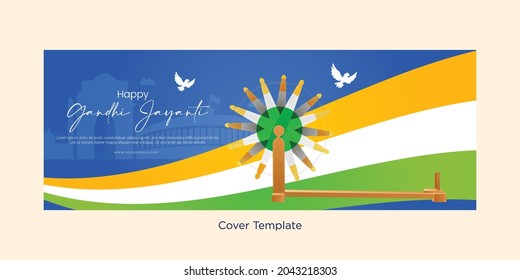 Flat design of happy Gandhi Jayanti cover page.