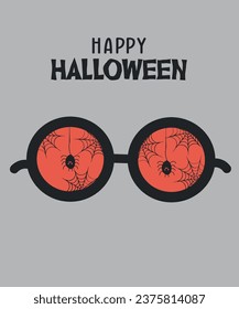 Flat Design Happy Halloween Illustration with Glasses and Web,Spider