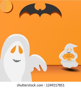 Flat design happy hallowen, hallowen party poster design, vector illustration