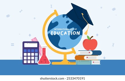 Flat Design Happy International Day of Education Poster Background