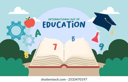 Flat Design Happy International Day of Education Poster Background