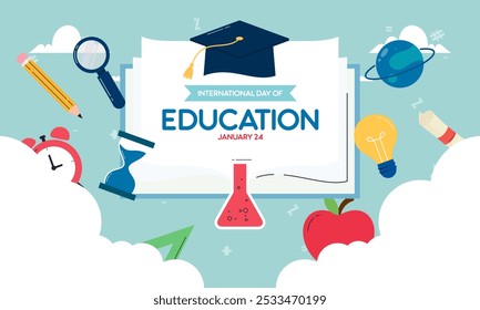 Flat Design Happy International Day of Education Poster Background