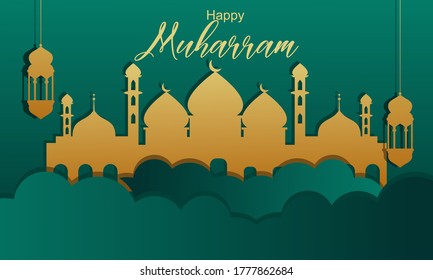 Flat design happy islamic new year background vector