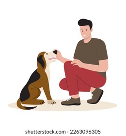 Flat design of happy man with dogs. illustration for website, landing page, mobile app, poster and banner. Trendy flat vector illustration