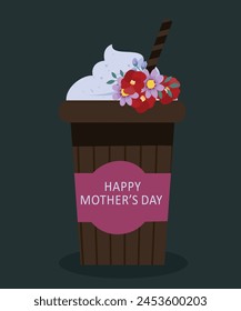 Flat Design Happy Mother's Day Illustration with MilkShake at Flowers