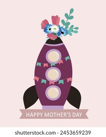 Flat Design Happy Mother's Day illustration with Toys Space at Flowers