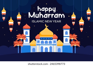 flat design happy muharram islamic new year background illustration