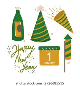 Diseño plano feliz año nuevo icono colecciones 