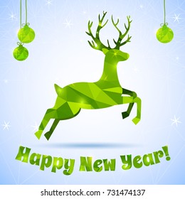 Flat design happy new year background with running deer silhouette vector illustration