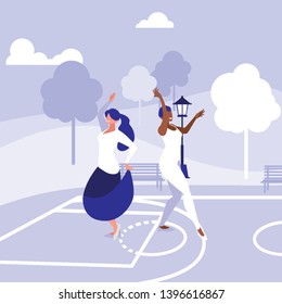 flat design of Happy people dancing outdoor, vector illustration
