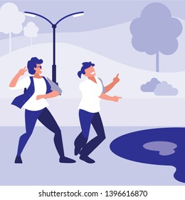 flat design of Happy people dancing outdoor, vector illustration