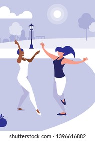 flat design of Happy people dancing outdoor, vector illustration