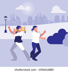 flat design of Happy people dancing outdoor, vector illustration
