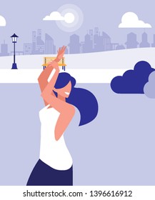 flat design of Happy people dancing outdoor, vector illustration