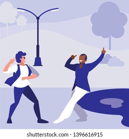 flat design of Happy people dancing outdoor, vector illustration