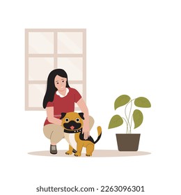 Flat design of happy people with dogs. illustration for website, landing page, mobile app, poster and banner. Trendy flat vector illustration